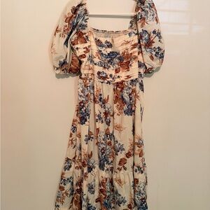 The A&F Emerson Poplin Puff Sleeve Midi Dress w Pockets- Floral